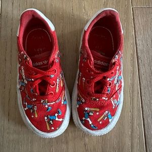 Retro Adidas Disney Goofy baseball red canvas slip-on sneakers- Size 6 Toddler